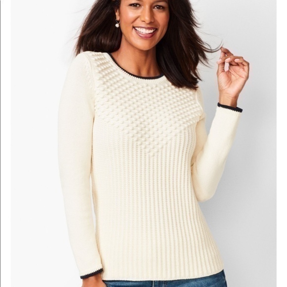 TALBOTS Textured Cotton Nautical White Sweater S